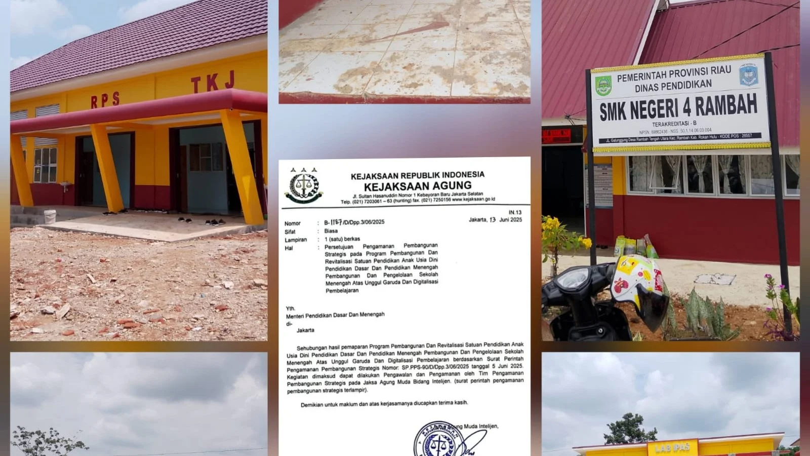 Di duga korupsi Proyek Pembangunan SMKN 4 Rambah Kab.Rohul  , yang di awasi kejagung , dengan pagu proyek 4 milyar Terkesan pengerjaan nya asal jadi.