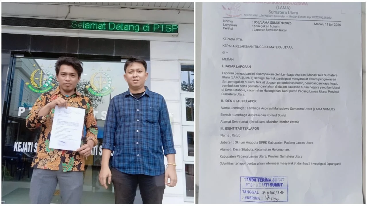 Ketua LAMA & Ketua ALARM Resmi Melaporkan Oknum Anggota DPRD Padang Lawas Utara Ke Kejati-Sumut Inisial "R" Terkait Dugaan Perusakan Kawasan Hutan Dan Pembalakan Kayu Hutan di Alihkan Ke Perkebunan Sawit