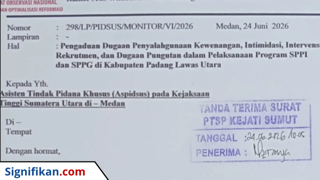 MONITOR Resmi Laporkan Dugaan Penyimpangan Program SPPI/SPPG Paluta ke Kejati Sumut, Soroti Sikap Bungkam Korwil SPPI
